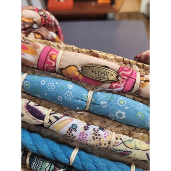 Cappelli Straworld Colorful Beach Tote Straw w/ Multicolor Fabric Boho Festival - Picture 4 of 10